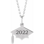 14K White Gold Engravable Graduation Cap 16-18" Necklace