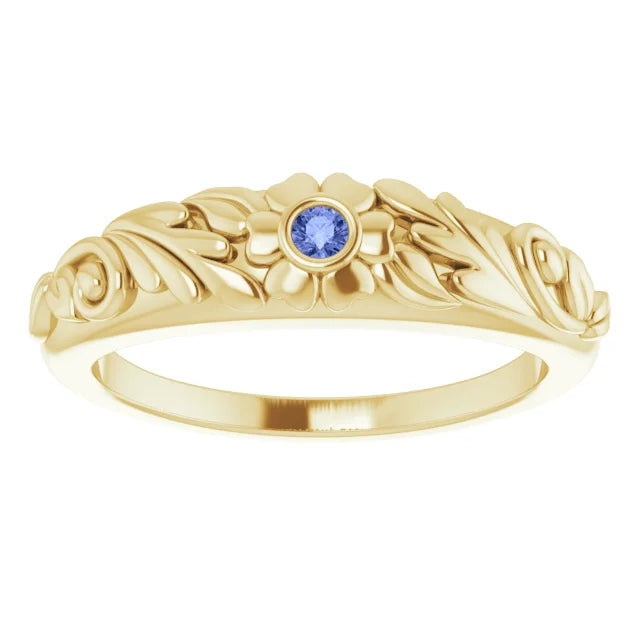 14K Yellow Gold Natural Tanzanite Floral Ring