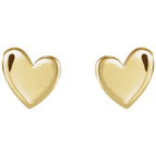 14K Yellow Gold Asymmetrical Heart Threaded Post & Back Earrings