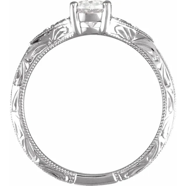 14K White Gold 7x5 mm Oval .02 CTW Natural Diamond Semi-Set Engagement Ring