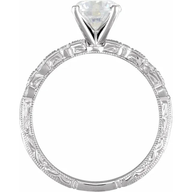 14K White Gold 6.5 mm Round 1/6 CTW Natural Diamond Semi-Set Engagement Ring
