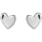 Sterling Silver Asymmetrical Heart Threaded Post & Back Earrings