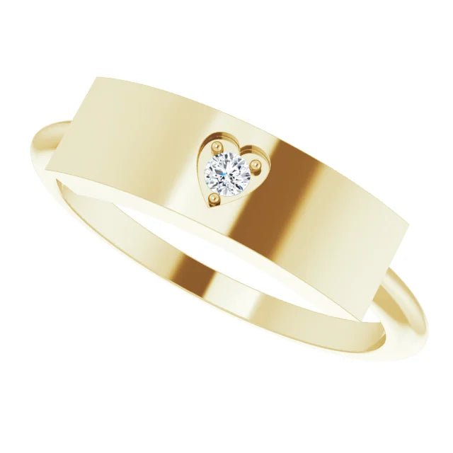14K Yellow Gold .03 CT Natural Diamond Engravable Heart Ring