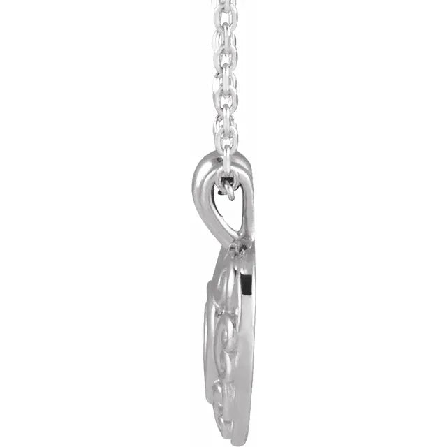 14K White Gold Pierced Heart 14" Necklace