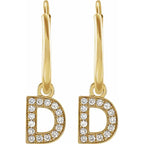 14K Yellow Gold .05 CTW Natural Diamond Single Initial D Hoop Earring