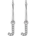 14K White Gold .025 CTW Natural Diamond Single Initial J Hoop Earring
