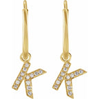 14K Yellow Gold .03 CTW Natural Diamond Single Initial K Hoop Earring