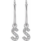 14K White Gold .05 CTW Natural Diamond Single Initial S Hoop Earring