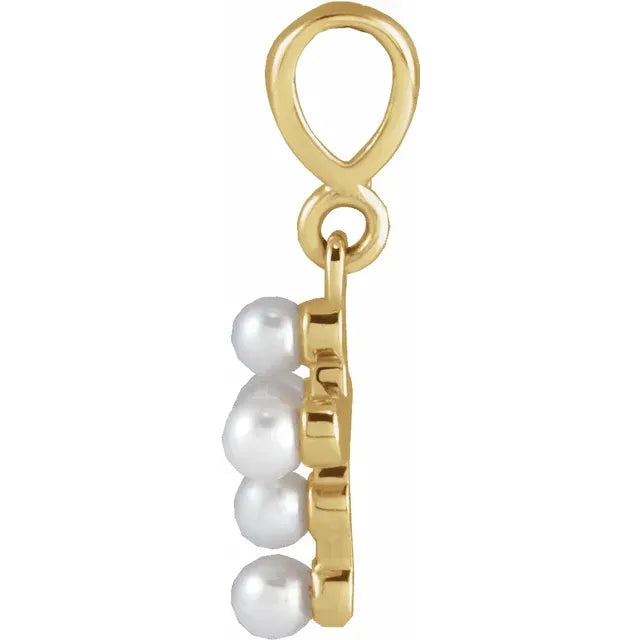 14K Yellow Gold Cultured White Seed Pearl Youth Cross Pendant
