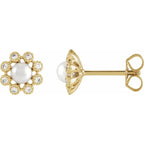 14K Rose Gold Cultured White Freshwater Pearl & 1/8 CTW Natural Diamond Earrings