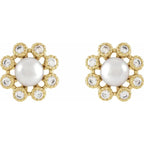 14K White Gold Cultured White Freshwater Pearl & 1/8 CTW Natural Diamond Earrings