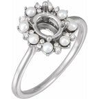14K White Gold Oval .06 CTW Natural Diamond & Cultured White Seed Pearl Semi-Set Engagement Ring