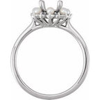 14K White Gold Oval .06 CTW Natural Diamond & Cultured White Seed Pearl Semi-Set Engagement Ring