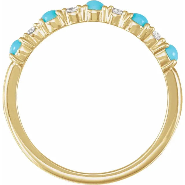 14K Yellow Gold Natural Turquoise & 1/8 CTW Natural Diamond Ring