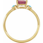 14K Yellow Gold Natural Rhodolite Garnet & Natural Turquoise Ring