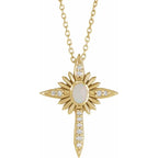 14K Yellow Gold Oval .06 CTW Natural Diamond Semi-Set Nativity Cross Pendant