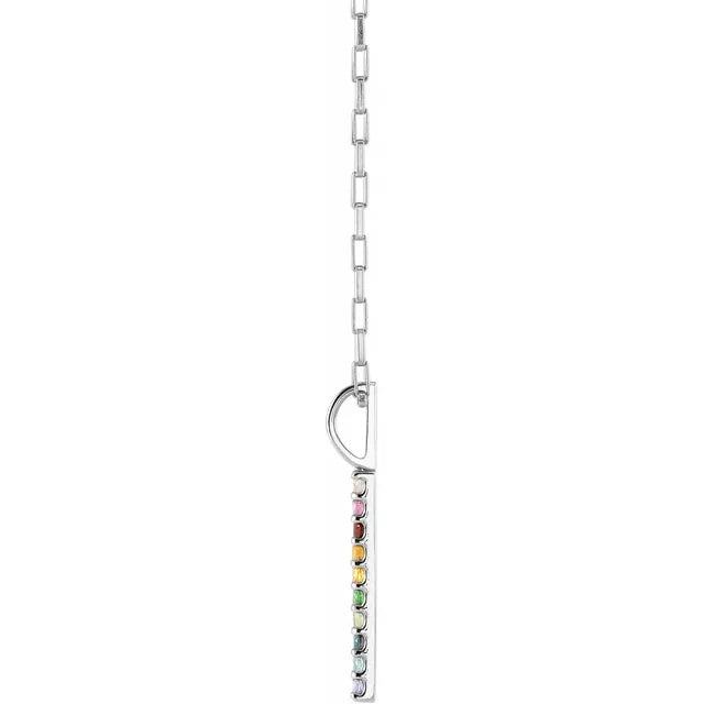 14K White Gold Natural Multi-Gemstone Rainbow Bar 18" Necklace