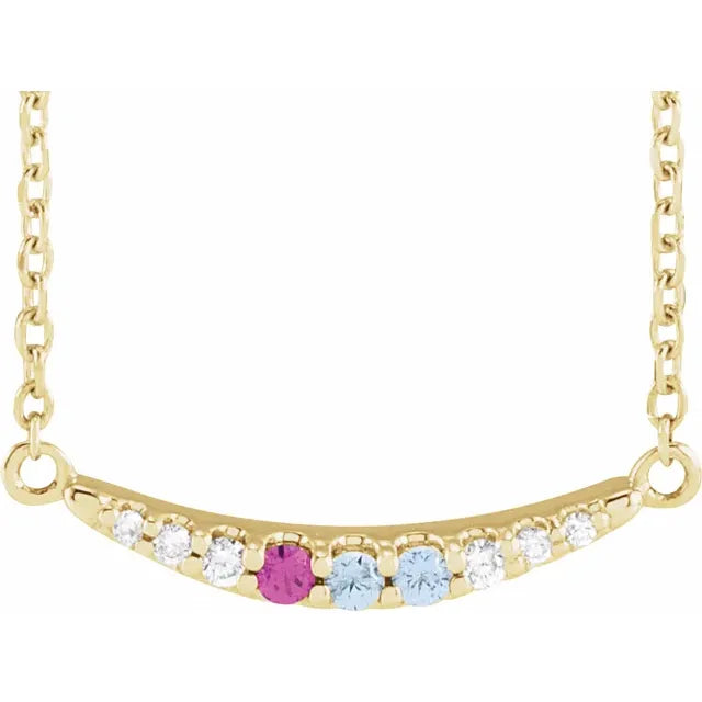 14K Yellow Gold Round 3-Stone Curved Bar Family 18" Necklace Mounting