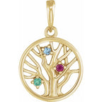 14K Yellow Gold Round 3-Stone Family Tree Pendant Mounting