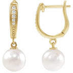 14K Yellow Gold Cultured Akoya Pearl & .03 CTW Natural Diamond Lever Back Earrings