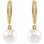 14K Yellow Gold Cultured Akoya Pearl & .03 CTW Natural Diamond Lever Back Earrings