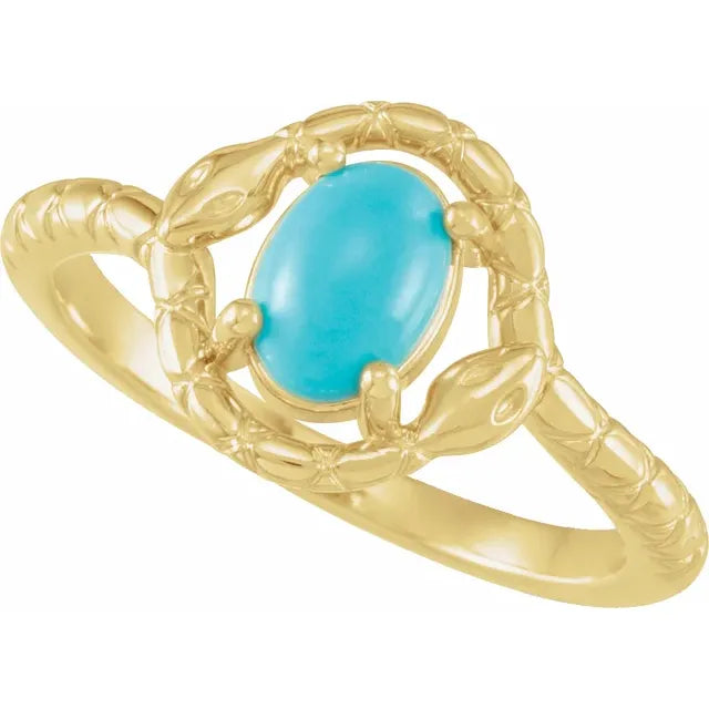 14K Yellow Gold Natural Turquoise Snake Ring