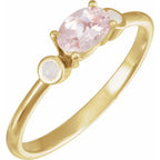 14K Yellow Gold Natural Pink Morganite & Natural White Opal Ring