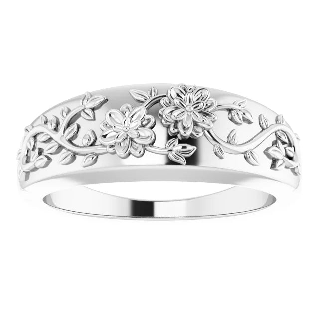 14K White Gold Floral Ring