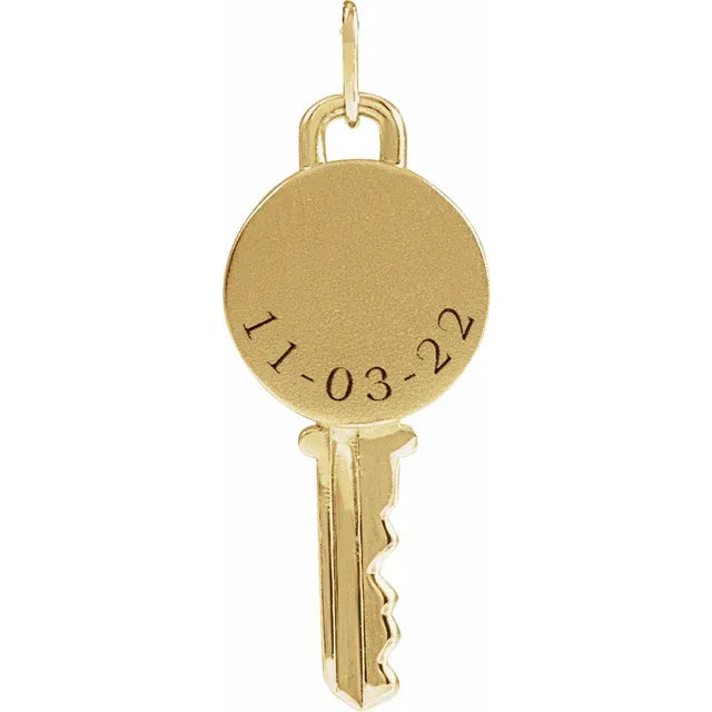 14K Yellow Gold Engravable Key Pendant