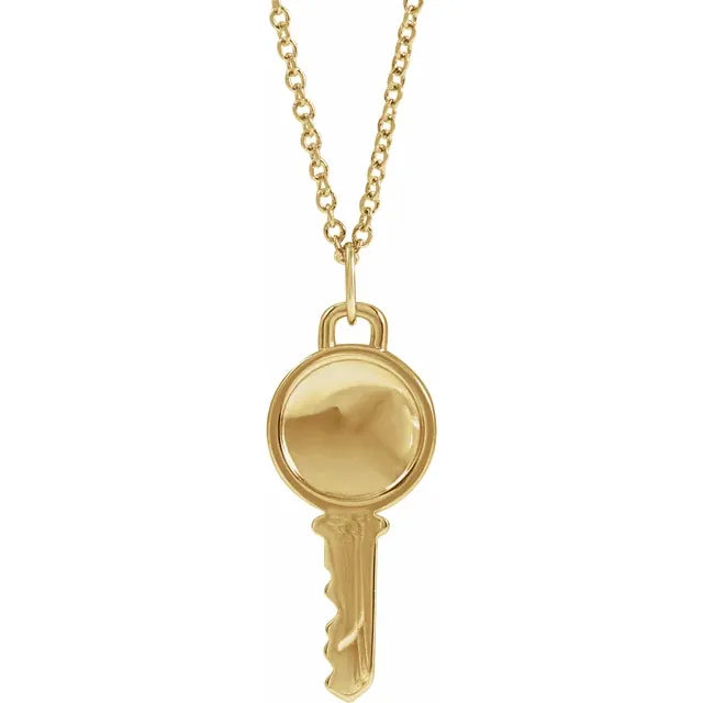 14K Yellow Gold Engravable Key 16-18" Necklace