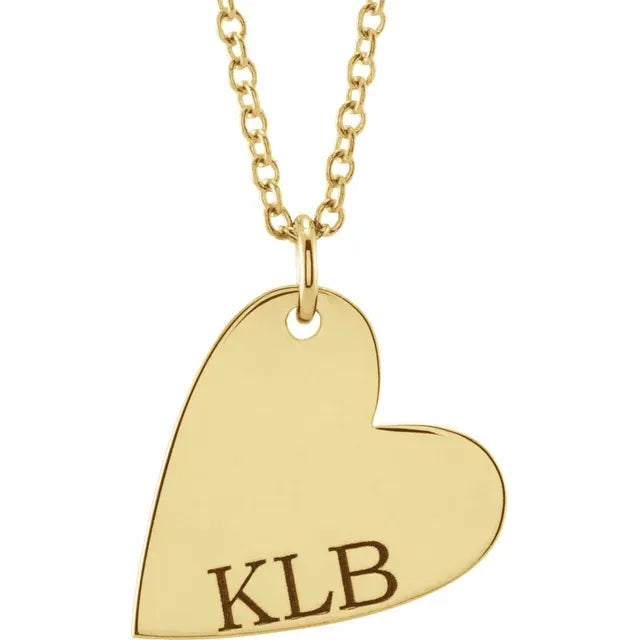14K Yellow Gold Engravable Sideways Heart 16-18" Necklace