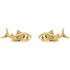 14K Yellow Gold Pair Shark Stud Earrings