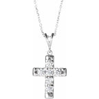 14K White Gold 3/4 CTW Natural Diamond French-Set Cross 16-18" Necklace