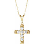 14K Yellow Gold 3/4 CTW Natural Diamond French-Set Cross 16-18" Necklace