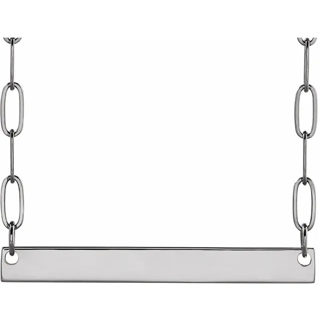 14K White Gold Engravable Bar 18" Necklace