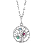 14K White Gold Round 3-Stone Family Tree 16-18" Necklace Mounting
