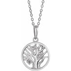 14K White Gold Round 3-Stone Family Tree 16-18" Necklace Mounting