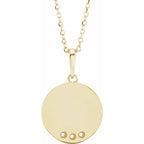 14K Yellow Gold Round 3-Stone Engravable Family Disc 16-18" Necklace Mounting