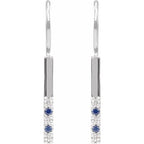14K White Gold Natural Blue Sapphire & .08 CTW Natural Diamond Bar Earrings