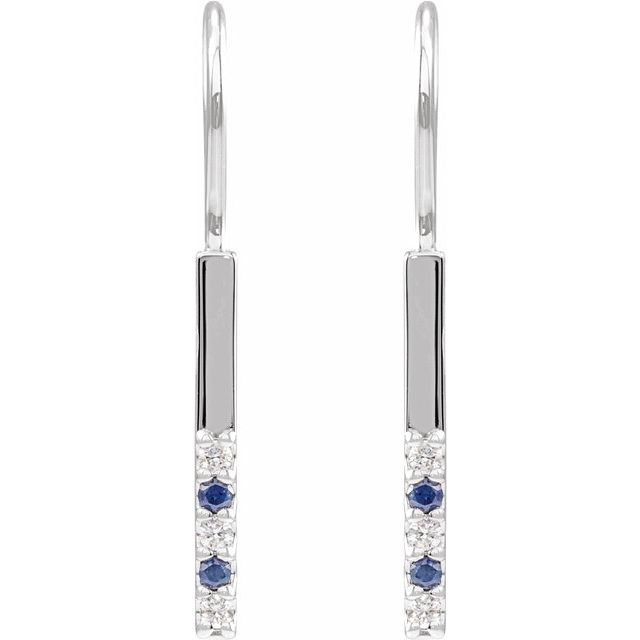 14K White Gold Natural Blue Sapphire & .08 CTW Natural Diamond Bar Earrings