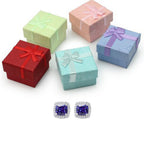 18k White Gold Plated 2 Ct Created Halo Princess Cut Blue Sapphire CZ Stud Earrings