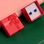 18k White Gold Plated 2 Ct Created Halo Princess Cut Blue Sapphire CZ Stud Earrings