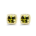 DiamondX 18k Yellow Gold 1 Carat Created Halo Princess Sapphire Birthstone Stud Earrings All Colors Plated