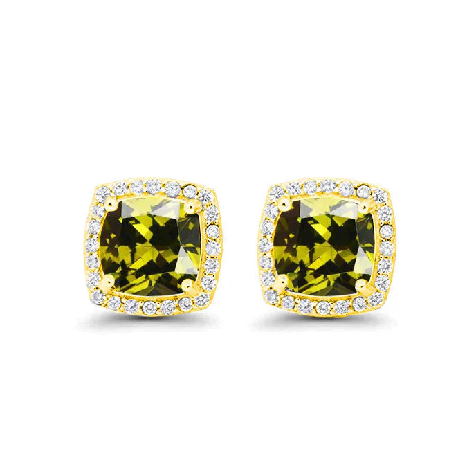 DiamondX 18k Yellow Gold 1 Carat Created Halo Princess Sapphire Birthstone Stud Earrings All Colors Plated