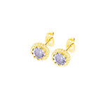 DiamondX 18k Yellow Gold 1 Carat Created Halo Round Sapphire Birthstone Stud Earrings All Colors Plated