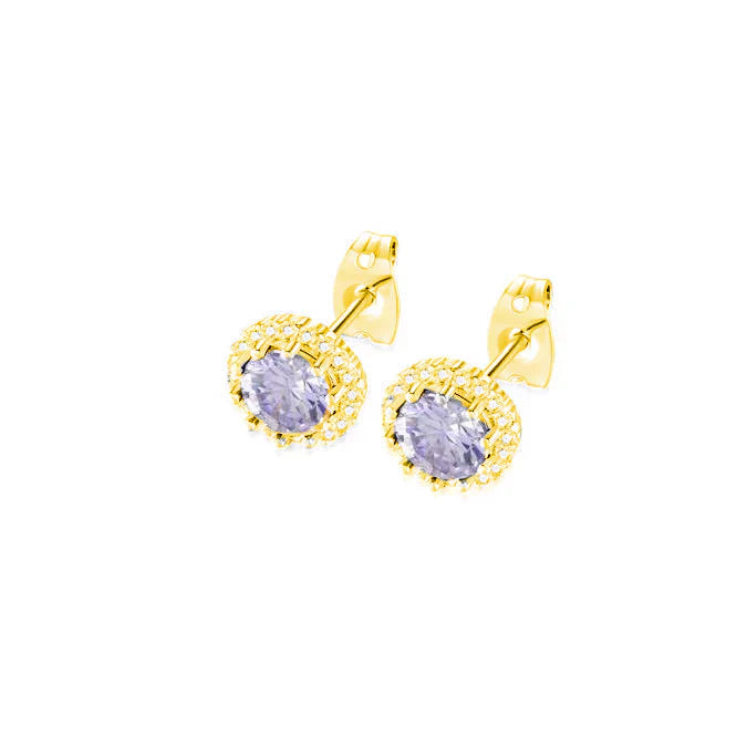 DiamondX 18k Yellow Gold 1 Carat Created Halo Round Sapphire Birthstone Stud Earrings All Colors Plated