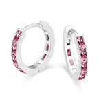 DiamondX 18K White Gold Created Pink 3Ct Emerald Cut Huggie Hoop Earrings Plated