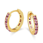DiamondX 18K Yellow Gold Created Pink 3Ct Emerald Cut Huggie Hoop Earrings Plated