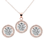 DiamondX 18K Rose Gold White Halo Round 1, 2, 3 and 4Ct Set Necklace and Earrings with  Crystals Plated