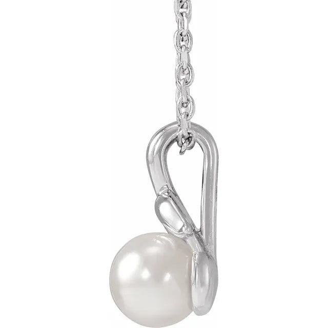 14K White Gold Cultured White Akoya Pearl Floral 16-18" Necklace